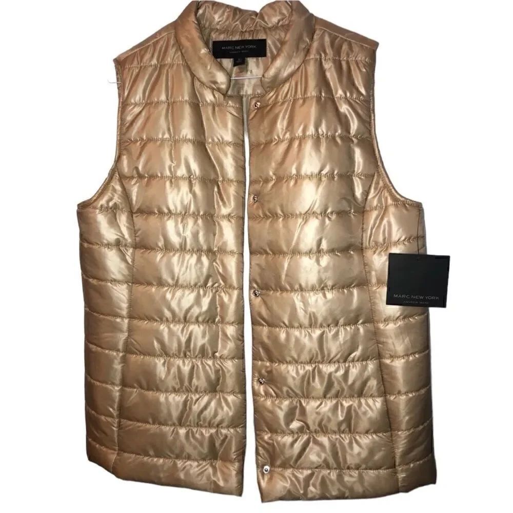 MARC NEW YORK Women’s Quilted Vest Sleeveless Jacket Beige Ivory Pearl Pocket …